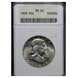 1959 Franklin Half Dollar MS63 ANACS