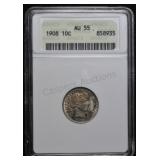 1908 Barber Dime AU55 ANACS