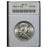 1963-D Franklin Half Dollar MS64 ANACS