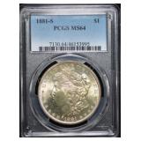 1881-S Morgan Silver Dollar MS64 PCGS