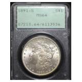 1891-S Morgan Silver Dollar MS64 PCGS Rattler