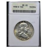 1958-D Franklin Half Dollar MS63 ANACS