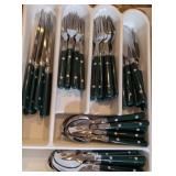 56PC MAINSTAYS FLATWARE SET #1, GREEN HANDLES