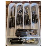 60PC MAINSTAYS FLATWARE SET #2, BLACK HANDLES