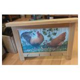 WOOD ROOSTER DESIGN WALL SHELF W/HOOKS