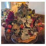 LARGE WOVEN BASKET W/FRUIT & FLOWER ARRANGEMENT