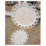 2PC VTG WHITE GLASS CAKE PLATTER & PLATE SET