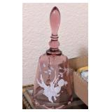 FENTON HAND PAINTED PINK GLASS BELL, SIGNED
