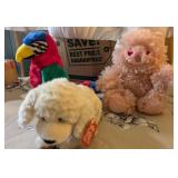 3PC PLUSH ANIMALS, TY BEANIE PARROT, GUND DOG,