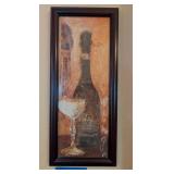 FRAMED ARTWORK, VTG WINE BOTTLE & GOBLET