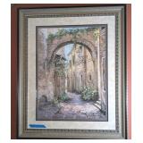 FRAMED ARTWORK, SIGNED,  COBBLESTONE ARCHWAY