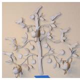 METAL WALL MOUNT APPLE TREE BIRD CANDLE HOLDER