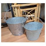2PC GALVANIZED METAL PAILS W/WOOD HANDLES