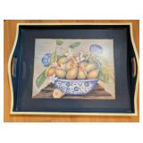 HAND PAINTED WOOD SERVING TRAY W/HANDLES