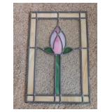 STAINED GLASS PINK ROSE BUD SUN CATCHER