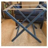 VTG WOOD FOLDING LUGGAGE RACK, BLUE