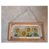 WOOD FRAME STAINED GLASS STYLE SUNFLOWERS