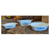 3PC CORNINGWARE BAKING DISHES, PETITE PANS-22 OZ