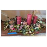 3-CANDLE CENTERPIECE ARRANGEMENT W/BIRDS, FLOWERS,