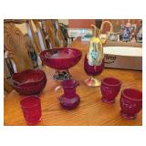 7PC CRANBERRY RED GLASS DECOR