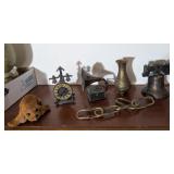 VTG MINI METAL LIBERTY BELL, CARVED BRASS VASE, &