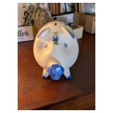 BLUE & WHITE PORCELAIN PIGGY BANK W/STOPPPER