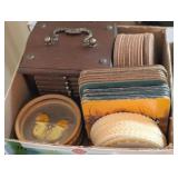 ASSTD VTG COASTERS #1, WOOD, LEATHER, GLASS