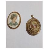 GOLD TONE PAINTED PORCELAIN PENDANT LOCKET