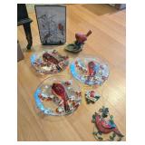 ASSTD CARDINAL GLASS PLATES, CANDLE HOLDER &