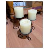 3PC PILLAR CANDLES W/METAL HOLDERS