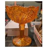 VTG AMBERINA CARNIVAL GLASS COMPOTE