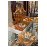3PC VTG MARIGOLD CARNIVAL GLASS PEDESTAL