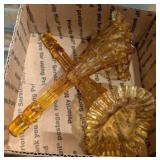 2PC VTG FENTON AMBER GLASS EPERGNE HORNS