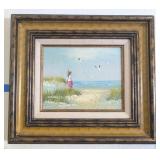 FRAMED SIGNED ARTWORK, LITTLE GIRL AT THE BEACH
