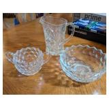 3PC VTG GLASS CREAMER, SUGAR BOWL, & BERRY BOWL