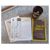 YAHTZEE GAME, DICE CUP, DICE, SCORE CARDS