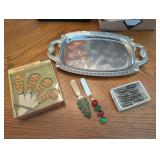 SILVER TONE PLATTER, KNOBLER CHRISTMAS TREE