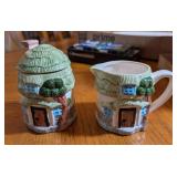VTG CERAMIC COTTAGE CREAMER & LIDDED SUGER BOWL