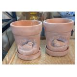 2PC TERRACOTTA BIRD PLANTERS W/UNDERPLATES