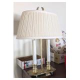 VTG BRASS BASE TABLE LAMP DUAL LIGHT & SHADE