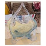 BLOWN GLASS BASKET, BLUE/YELLOW