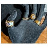 VTG PARK LANE ENAMEL ROSES BYPASS STYLE GOLD RING-