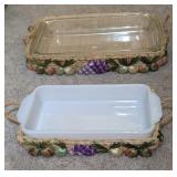 4PC FIREKING CASSEROLE DISHES W/WOVEN CARRIERS