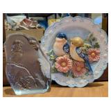 GLASS BIRD SCULPTURE & GANZ BLUEBIRD WALL PLATE