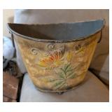 FOOTED HAND PAINTED METAL BASKET