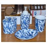 BLUE & WHITE PORCELAIN BATH SET, TOOTHBRUSH HOLDER