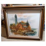 VTG WOOD FRAMED ARTWORK-SIGNED MARTIN, LIGHTHOUSE
