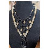 2PC BLACK, GOLD, FAUX PEARL NECKLACES