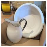 2PC VTG/ANTQ WHITE ENAMELWARE BASIN & PITCHER