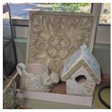 3PC WALL DECOR, MOSAIC STYLE BIRDHOUSE & TEAPOT
